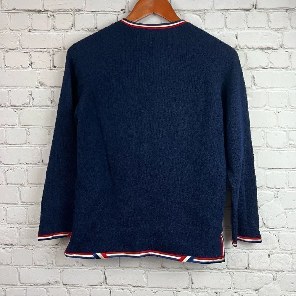 Vintage Cyntotles Americana Patriotic Nautical Cardigan Navy, w/ Red/White Trim